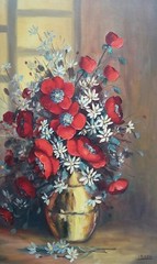 Rare 1974 Iolanda Rizzo Prag „Flower in Vase“ Large Still Life Art Painting