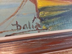 Vintage Original Signed Oil Painting Docked Boats Marina 27.25″ X 18.25″ GC