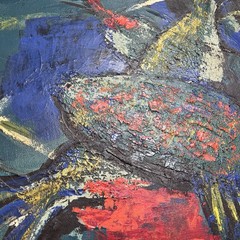 Carlo of Hollywood Original Oil Painting Modernism Fish Net Mid Century Modern