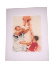 Original Vincent George Basketball Players Watercolor 13.25”W 16 3/8”T Framed