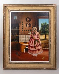 c.1920’s Agapito Labios (1898-1996) Little Girl Mexican Cocina Oil Painting