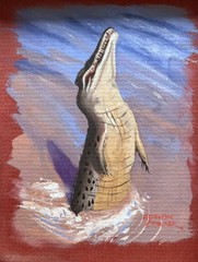 ADRIAN PARKER AUSTRALIAN FRAMED GOUACHE „CROCADILE OUT OF WATER“ 1995