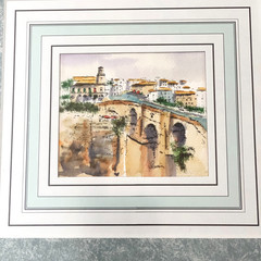 Original Watercolor Painting by Nuria of Puente Nuevo (New Bridge) Spain 11 x 11