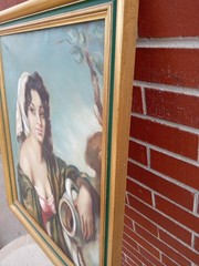 Vintage Oil Painting on Canvas GYPSY GIRL WITH JUG Framed mid century