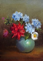 ACEO ORIGINAL hand made oil painting -Dahlia with begonia- JFM