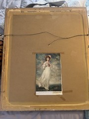 Vintage MCM Pinkie Painting Lawrence Worn Wood Framed Textured Print 26×23