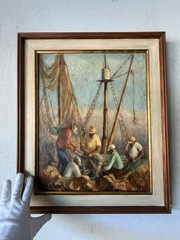 HELEN RITCHIE HEGNAUER ANTIQUE LANDSCAPE OIL PAINTING VINTAGE WPA MEN 1930s
