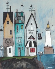 Original 8x10L Hand Painted on Water color paper 9x12L PIRATE’S INN fran hahn