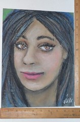 Original Art chalk Pastel Portrait brunette woman 9 x 12 inches