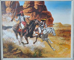 JAMES E. SEWARD (1926-) ORIGINAL OIL PAINTING APACHE „GERONIMO“ ON HORSEBACK