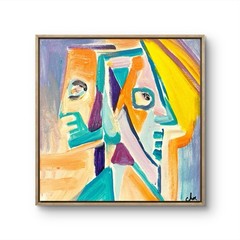 14×14 “Back To Back” Expressionism Original Handmade Signed Colorful Unique Art