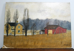 Vintage 1949 SIGNED Oil Painting Country Farmhouse & Barn Albion PA w/Provenance