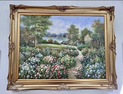 LISTED AMERICAN ARTIST DIANE ROMANELLO ORIGINAL OIL ON CANVAS FLORAL LANDSCAPE