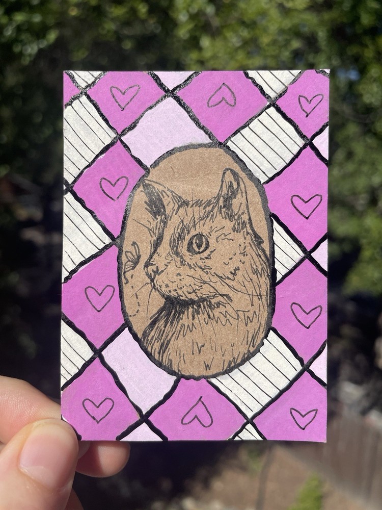 Colorful Cat Portrait Cameo Original ACEO Acrylic Painting Cute Kitty Pet Love