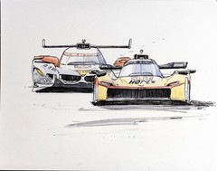 Le Mans 2026 Hyper Car Battle BMW Vs Cadillac Watercolor Painting A. Carranza