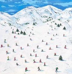 Liza Levina – Skiing – Original Acrylic Painting on Canvas, Signed, 61×61 cm