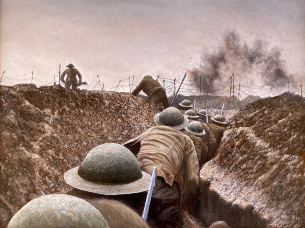 WW1 Battle of the Somme 1916. Oil painting 40 x 30 cm