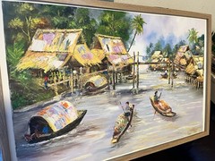 Monsoon Time Thailand Oil Painting NEWLY FRAMED 30 X 20
