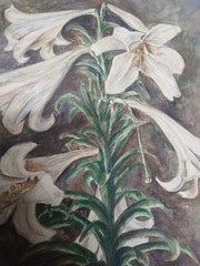 1913 Watercolor Art Easter Lillies Artist Marquerite Arrell 17″x 14″