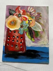 Art Hand Painted Artwork Hand Made Paper Collage Flowers On Board OOAK Signed
