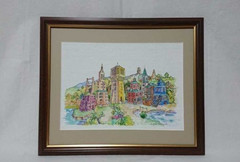 Angelo Fumagalli Watercolor canvas Signed Original Italian Cityscape Art 36x26cm