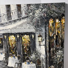 Impressionist Art Painting European City Paris Street Cafe Dining Scene