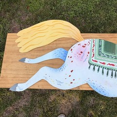 Original Signed Horse Oil Painting on Custom Wood Panel Folk Art Wall Decor
