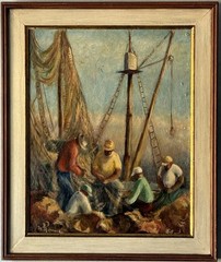 HELEN RITCHIE HEGNAUER ANTIQUE LANDSCAPE OIL PAINTING VINTAGE WPA MEN 1930s