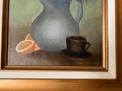 VTG MCM Wide Wood Picture Frame w/ Refurbished Liner & 1980’S 8 x 10 Painting