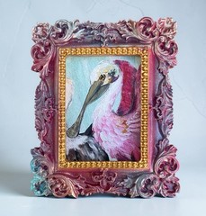 Spoonbill mini bird watercolor print of original • vintage ornate frame
