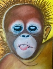 Baby orangutan Oil Pastel Painting