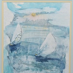 SUZANNE KNIGHT Original Vintage Signed Sail Boat Seascape Illustration Painting