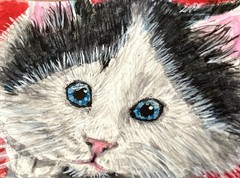 Kitten tuxedos face watercolor original painting ACEO