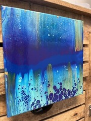 acrylic paint pour painting, Original on Canvas 10 x 10 Inches with Varnish