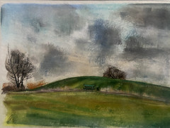 FRANZ EHMKE 1928-2018 GDR PAINTER °BANK ON THE MEADOWS NEAR LÜBARS BERLIN PASTEL