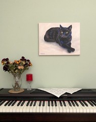 Original Black Cat Oil Painting Impasto Cat Portrait Animal 14″x18″ Wall Art