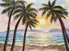 Original Watercolor Painting Tropical Seaside Landscape 9×12 Sunset Wall Art