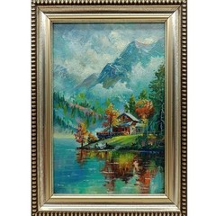 Original Oil Painting Forest Landscape with River 6×4 in Signed Framed