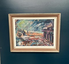 Original Oil on Canvas – “The Harbor Arches” – Vintage & Framed – 80 × 62 cm
