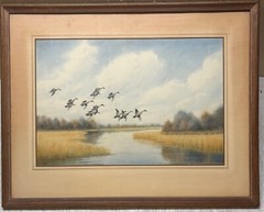 Original JOSEPH DAY KNAP ‚Pintails DUCKS Landing in MARSH‘ Watercolor PAINTING