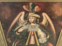 C’1890’s PERU OIL ON CANVAS Angel Arcabucero Cuzco School 27”x19″ (FRAMED 34X26)
