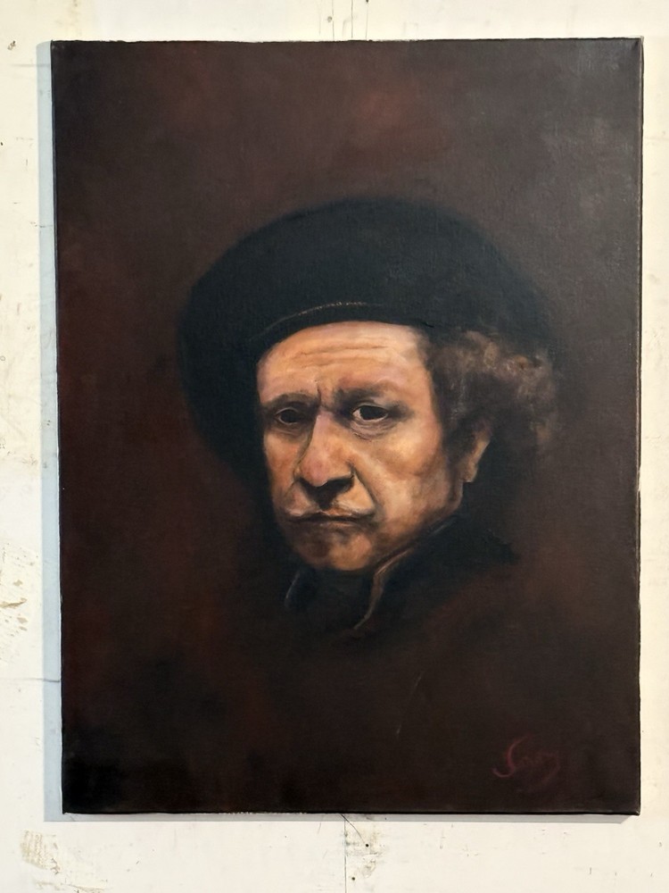 Original Rembrandt Portrait Oil Painting – Dutch Master Artist Artwork – 23×18