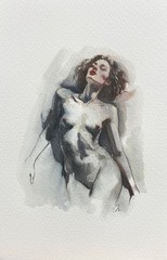 Original Watercolor Painting Nude Female Portrait Book Page (5.5 × 8.5 inches)