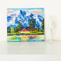 Original Painting Lake Tahoe California Pine Tree Mountain Landscape 7 x 8″