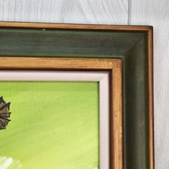 VTG Country Oil Painting 19” Framed Signed Farm Windmill Silo Wheat Field Green