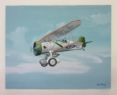 Raymond Waddey Painting Curtis F-11C Goshawk 1930s Biplane Fighter, 16″ X 20″