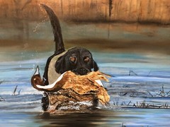 Leah Smith Lab and Pintail Duck Bird Dog 24×30 Original Acrylic & Oil Painting