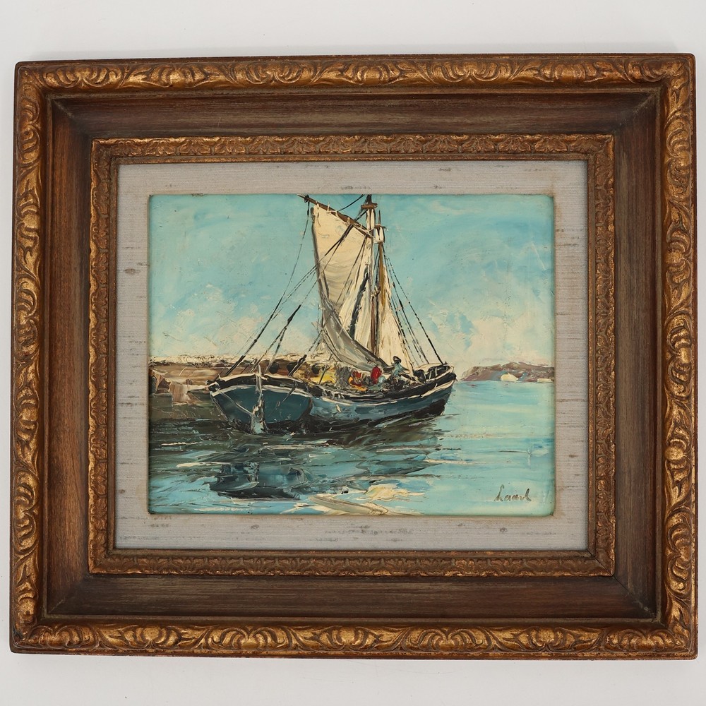 Authentic Original Oil Painting Harbor by Bernhard Laarhoven Fishing Boat