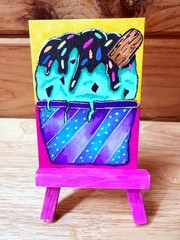 ACEO Original Ice Cream Sundae Alcohol Marker & Ink Summer Fun #1 by Liz Durant