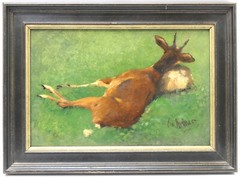 Christian Kröner „Killed Roebuck on Stone“ Oil on Canvas 31.5 x 20.5 cm